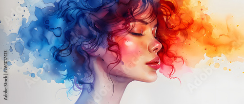 An abstract colorful representation of a woman's portrait with flowing hair