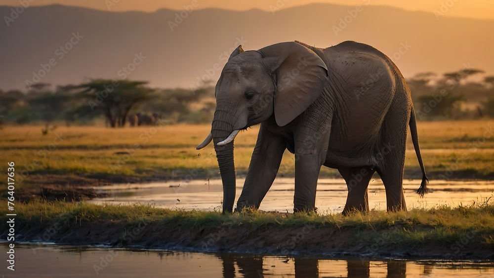 Elephant at sunset 