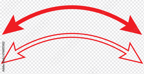 Red dual semi circle arrow. Vector illustration. Semicircular curved thin long double ended arrow. photo