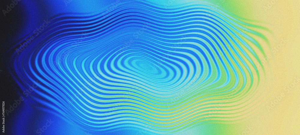 Obraz premium Abstract background gradient color wave ripples. Black blue green yellow circular wave grainy texture background.