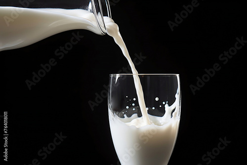 A glass of fresh milk on a black background. Simple and elegant. Perfect for dairy product ads or food and beverage concepts.