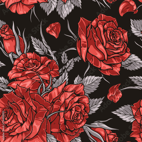 Rose flowers colorful seamless pattern