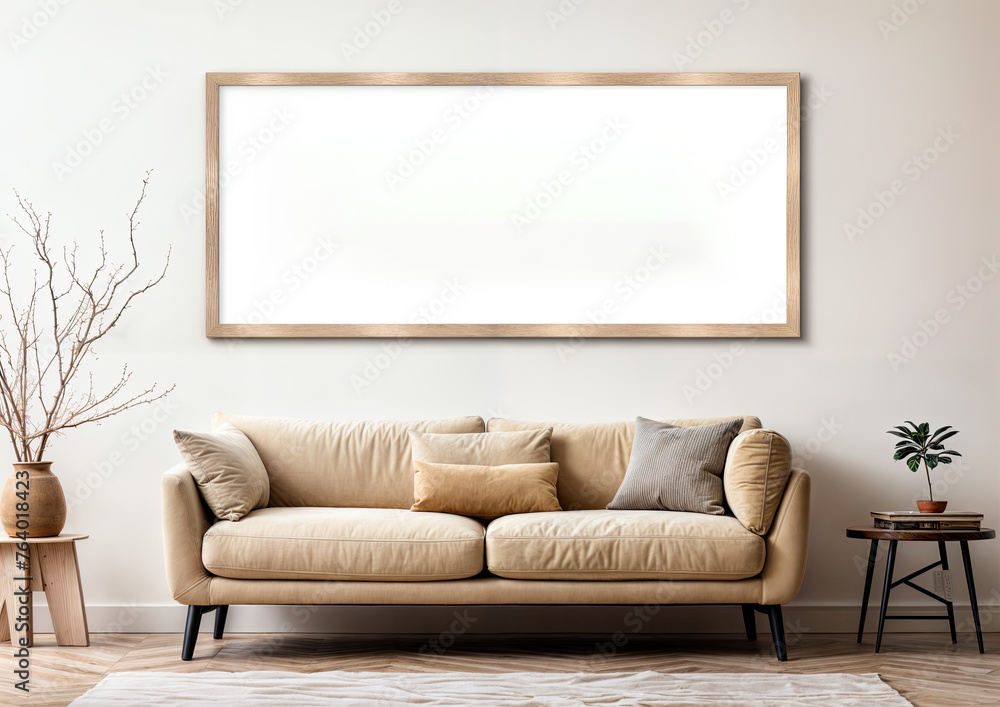 Modern living room interior with a picture frame 3d rendering mock up Modern living room interior with a picture frame 3d rendering mock up