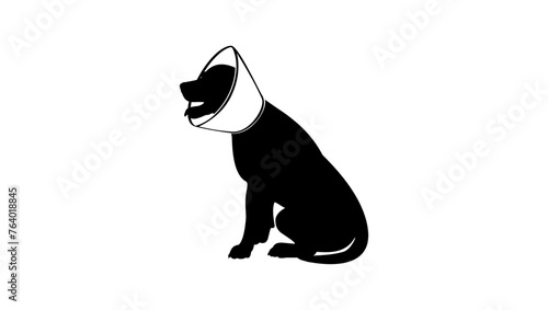 dog with elizabethan (buster) collar, black isolated silhouette
