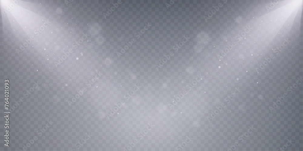 Spotlight. Background for displaying products. Bright rays of spotlights, flickering shiny particles, a spot of light. Vector Spotlight. Background for displaying products. Bright rays of spotlights, flickering shiny particles, a spot of light. Vector