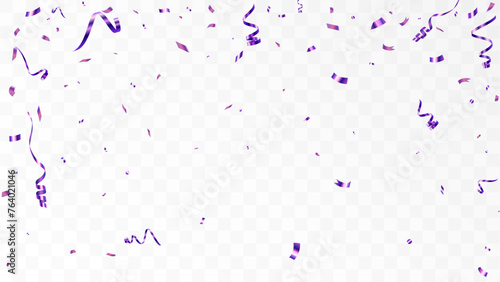 Purple confetti isolated on transparent background. Falling serpentine. Realistic bright serpentine. Flying holiday tinsel. Anniversary decorative elements. vector	
