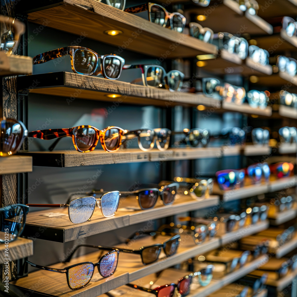 shop window with sunglasses.