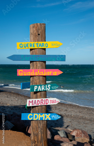 Sign direction from Cabo Pulmo  Baja California Sur