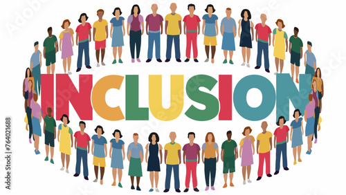 Diversity, Equality, Inclusion banner. Different people stand side by side together.