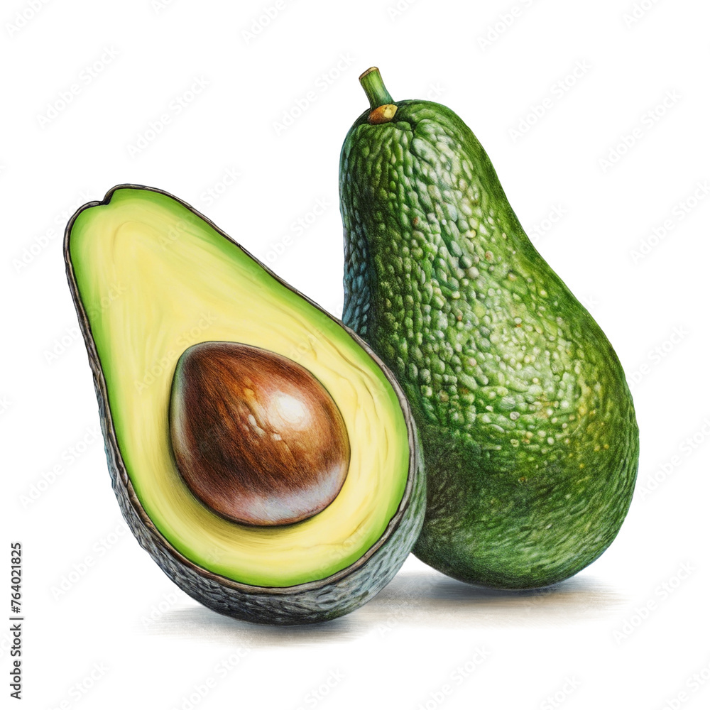 Illustrations of avocado. Color pencil drawings. Perfect for product ...