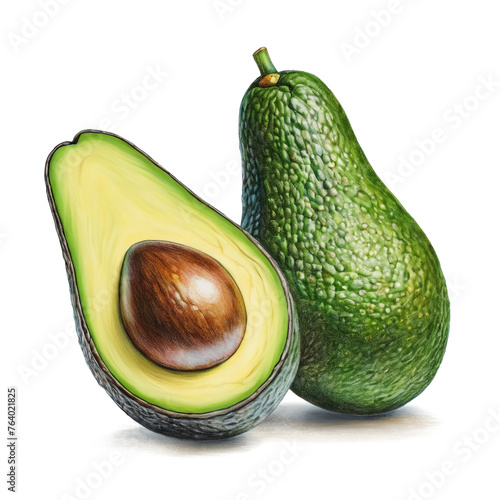 Illustrations of avocado. Color pencil drawings. Perfect for product packaging, home textile, stationery and other goods (ID: 764021825)