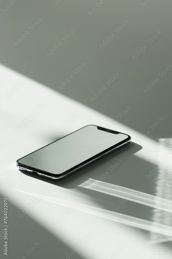Sleek smartphone silhouette on a gray background, polished metal edges catch the soft light Sleek smartphone silhouette on a gray background, polished metal edges catch the soft light