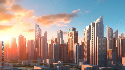 Cityscape city skyline skyscrapers horizon cooperate business illustration office buildings