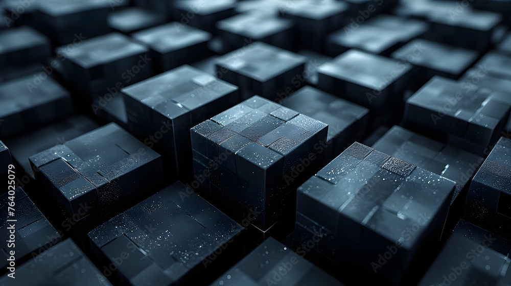 A close-up view of a 3D cubic pattern with delicate water droplets highlighting texture and depth A close-up view of a 3D cubic pattern with delicate water droplets highlighting texture and depth