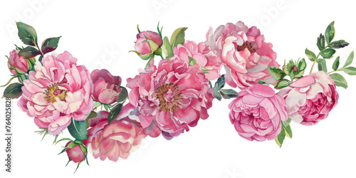 watercolor wreath of roses and peonies,