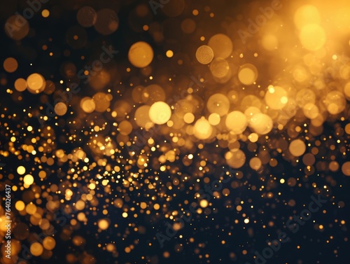 An elegant image featuring scattered golden particles on a dark background, creating a festive and luxurious atmosphere. This background captures of celebration and elegance. AI