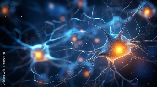 Neuron cell with neurons in connection. Science background