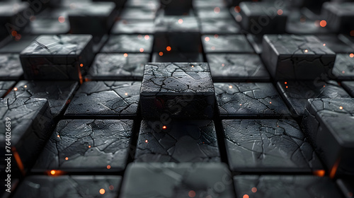 A meticulously rendered image of cracked 3D cubes with subtle glowing elements among them