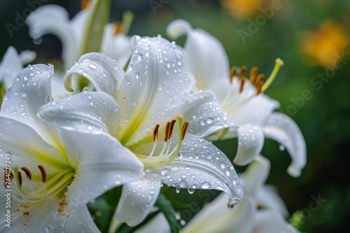 lose up white Lilly blooming in the garden.