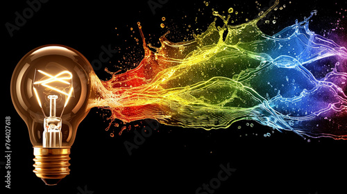 lightbulb Idea concept with colorful liquid of splashing High quality photo