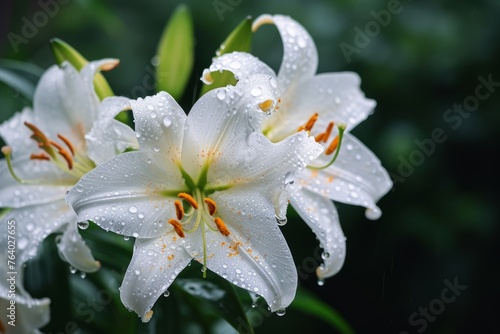 lose up white Lilly blooming in the garden. photo