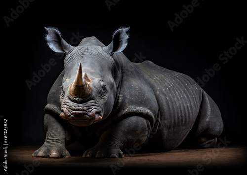 Black rhinoceros isolated on black background  studio shot