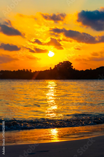 Kuramathi Maldives tropical paradise island sunset view from Rasdhoo. © arkadijschell