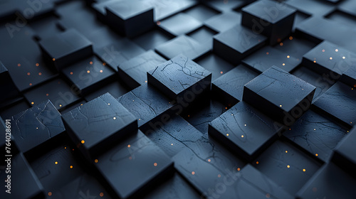 Eerie atmosphere with glowing cubes amidst cracked surface depicting a futuristic or digital concept