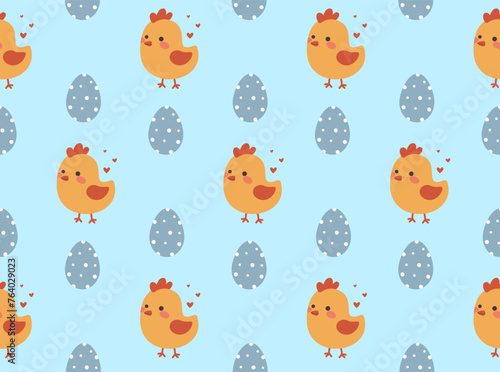 Seamless pattern for Easter. Сhick and Easter egg. Design for wrapping paper, wallpaper, textile.