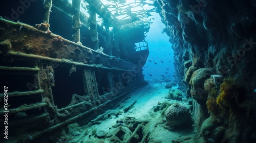 Cargo hold in an underwater shipwreck photo