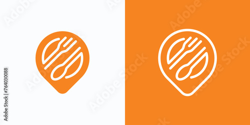 Location pin shape fork and spoon circle line vector logo design with modern, simple, clean and abstract style.