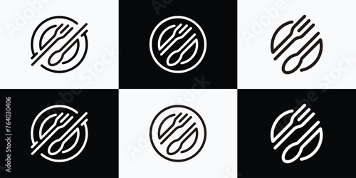Collection of fork and spoon circle line vector logo designs in modern, simple, clean and abstract style.