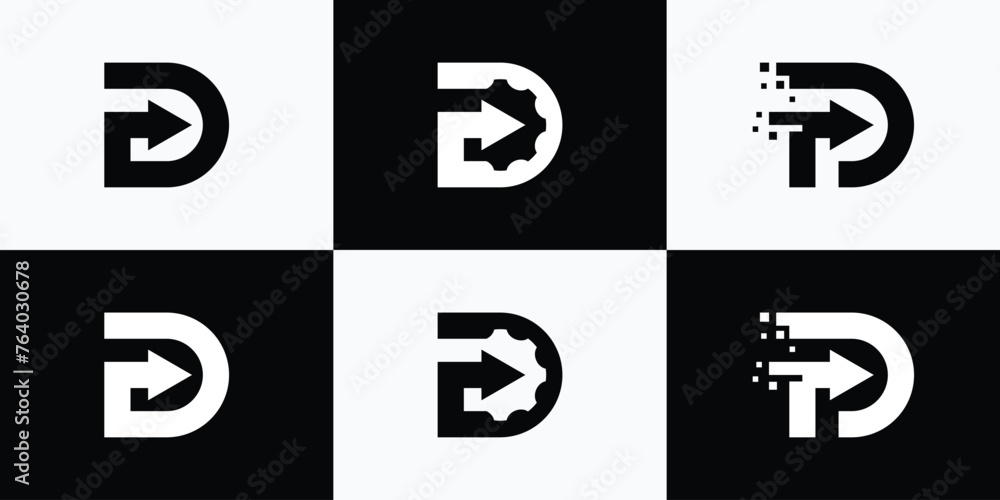 Collection of vector logo designs of the initials D P and pixel arrows in a modern, simple, clean and abstract style. - obrazy, fototapety, plakaty 
