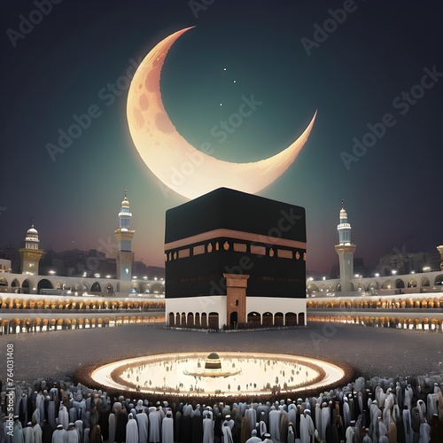 Pilgrims circumambulating the Kaaba. Muslims worshiping
 photo