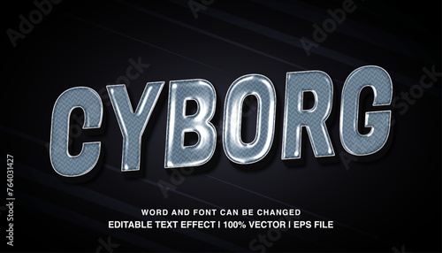 Cyborg editable text effect template, silver glossy bold text style mockup effect, premium vector photo