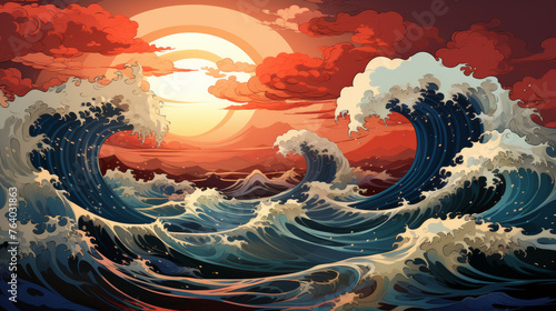 Generative ai illustration of a Japanese ocean wave graphic