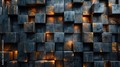 A visually striking 3D render of stacked blocks with selective orange highlights for a bold effect