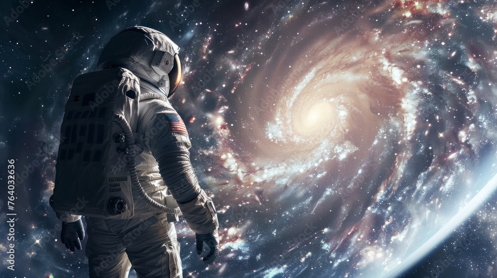 astronaut observing a galaxy in space floating in high resolution and high quality. concept space,universe,astronaut,galaxies