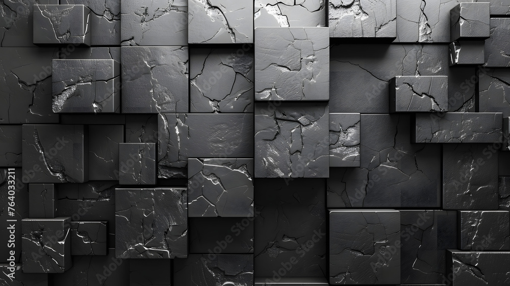 A monochrome image showcasing a plethora of black tiles with various degrees of cracks, representing decay and resilience A monochrome image showcasing a plethora of black tiles with various degrees of cracks, representing decay and resilience
