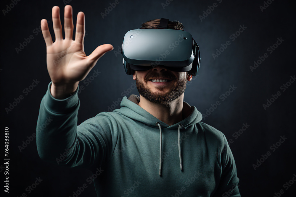 Futuristic cyberspace cyberpunk person wearing headset for metaverse generative ai gamer player Futuristic cyberspace cyberpunk person wearing headset for metaverse generative ai gamer player