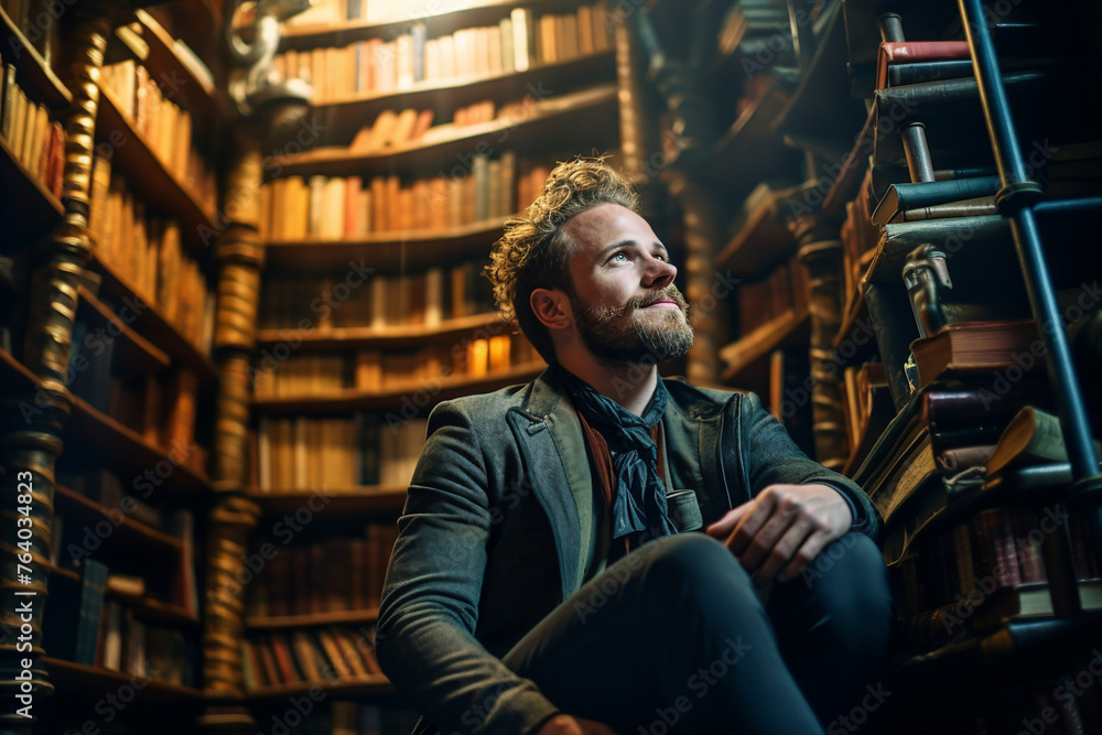 Generative AI image of classical library room with old books on shelves and wide assortment Generative AI image of classical library room with old books on shelves and wide assortment