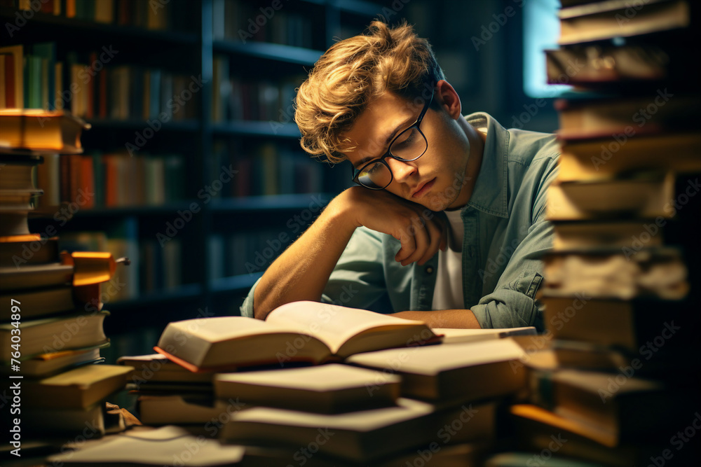 AI generated image of person in library concept of education learning knowledge and leisure activity AI generated image of person in library concept of education learning knowledge and leisure activity