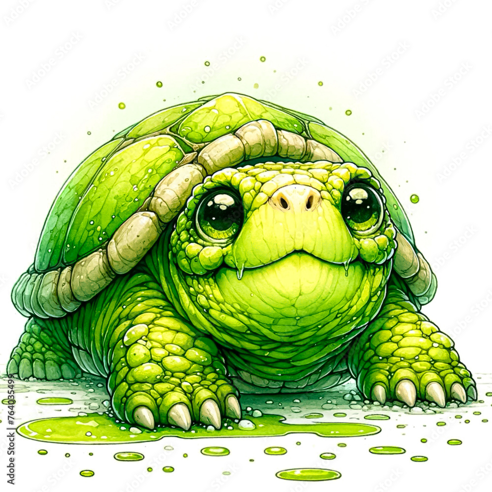Fototapeta premium An illustration of Snapping cute turtle with a fierce expression, rendered in watercolor style