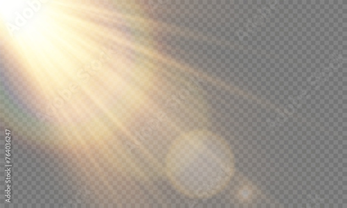 Light Vector with Sun Glare. Sun, Sunrays, and Glare in PNG Format. Gold Flare and Glare.	
