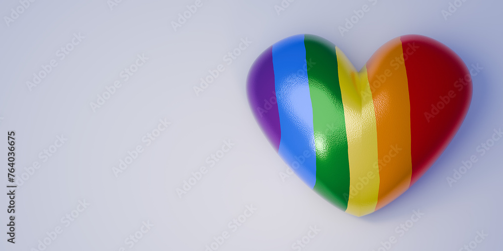 Gay pride concept. LGBT heart rainbow flag. 3d render.