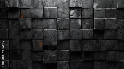 This image showcases interlocking black cubes with a worn, grunge texture invoking a sense of decay and resilience photo