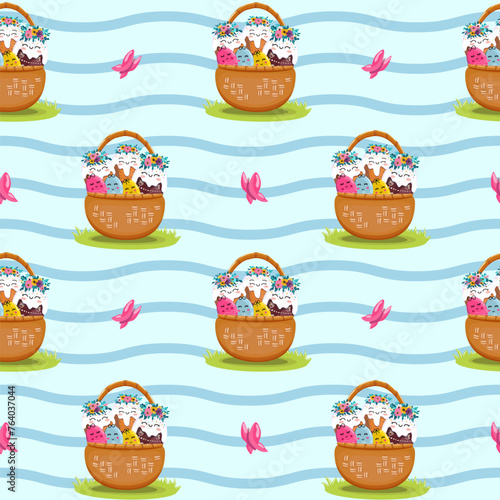 Easter kulich with a wreath of flowers. On light background for cards, banners, textiles. Vector illustration.