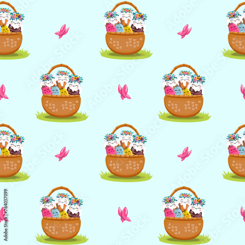 Easter kulich with a wreath of flowers. On light background for cards, banners, textiles. Vector illustration.