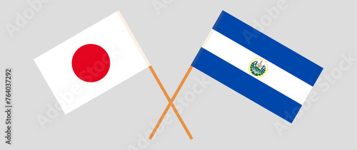 Crossed flags of Japan and El Salvador. Official colors. Correct proportion