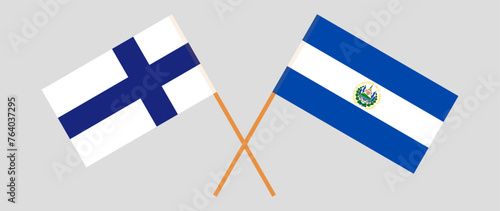 Crossed flags of Finland and El Salvador. Official colors. Correct proportion